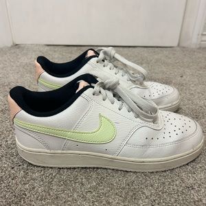 pink and green nike court vision lows